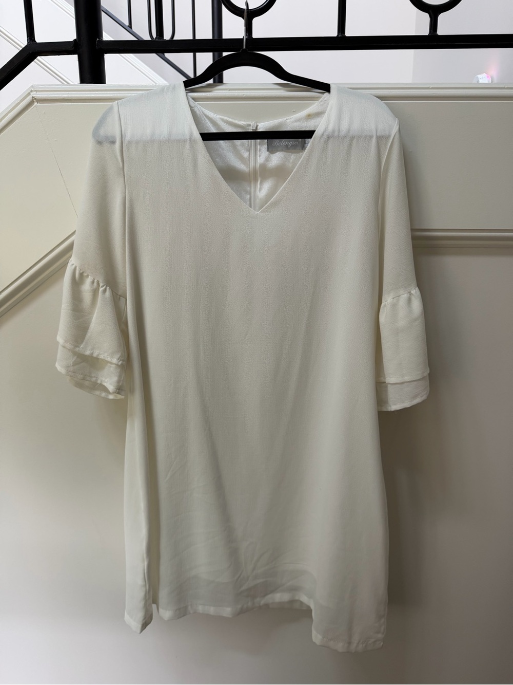 Belongsci White Bell Sleeve Mini Dress | Sorority Ritual / Recruitment | Size L